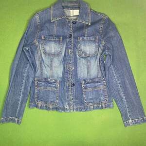 St. John's Bay Women's Blue Denim Jean Jacket with Rhinestone Embellishments